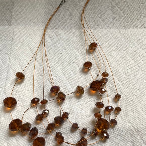 five strands beaded necklace brown beads 18" - Picture 7 of 7